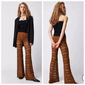 Free people Nightcap Dixie bells Brown Lace Flare Pants small Coachella